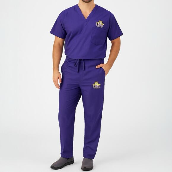 LSU Tigers Scrubs Mens Sz M Purple Set Lightweight Baggy Nurse Hospital Medical - Picture 1 of 15